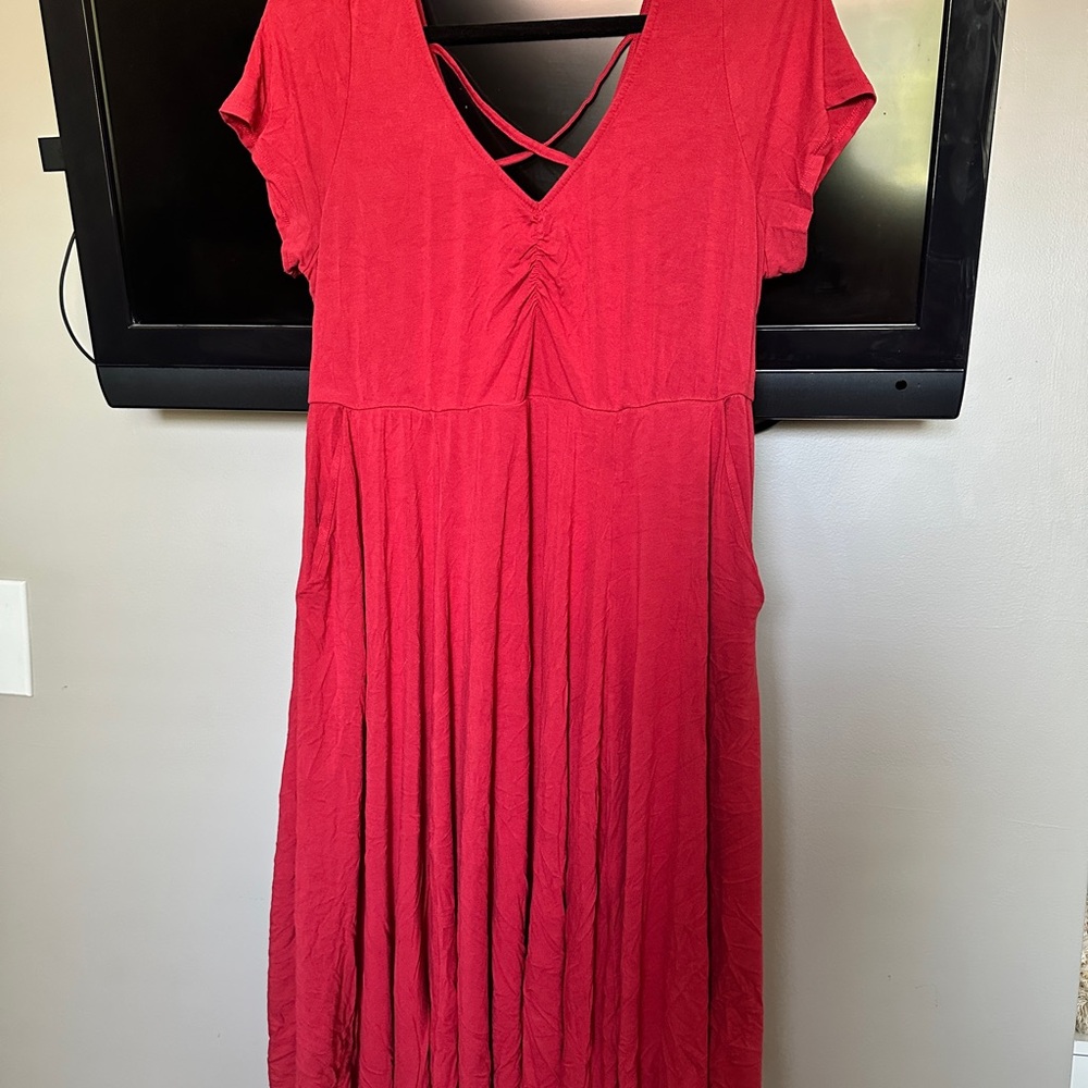 Torrid Red Ruched Midi Sundress